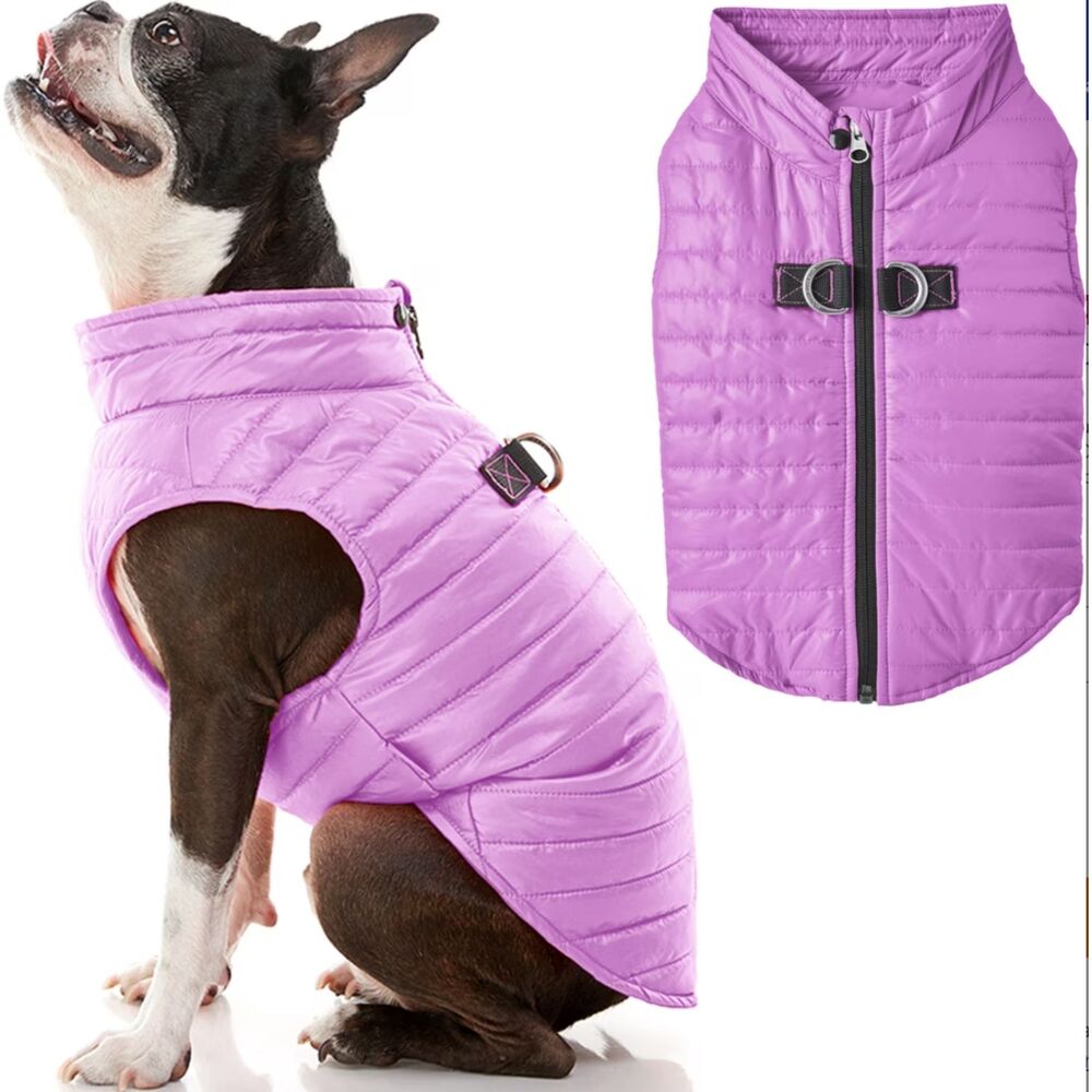 Gooby Puffer Dog Vest Coat Jacket, Purple, Medium 18-in chest